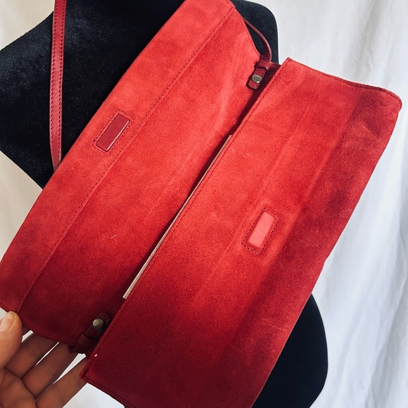 Red Suede Clutch with Intricate Decorative Band - Picture 3 of 8